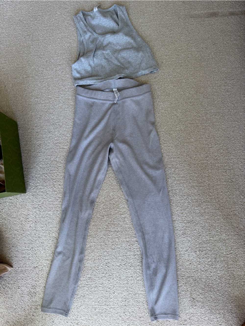 ALO Yoga Light Gray Ribbed Sleep Set - Tank & Leggings